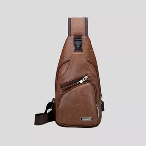 Men Brown PU  Leather Sling Bag New